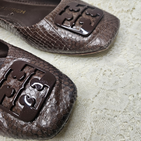 Tory Burch Brown Flats with Metallic Buckle - Picture 3 of 9